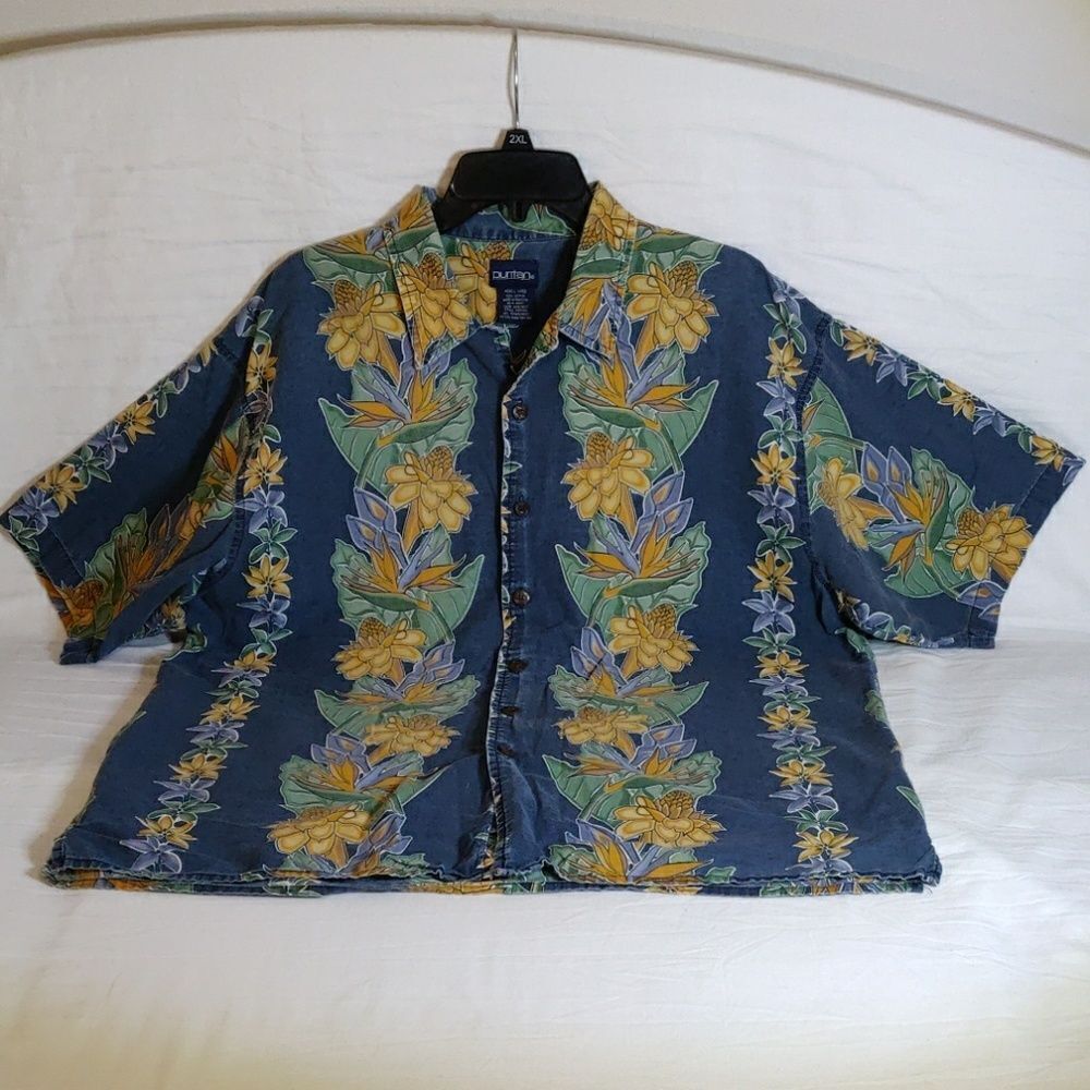 Puritan Blue Cotton Button Front‎ Hawaiian Shirt